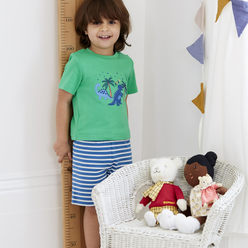 英國 JoJo Maman BeBe - 超優質嬰幼兒/兒童春夏100%純棉短袖家居服/睡衣2套組-藍色暴龍