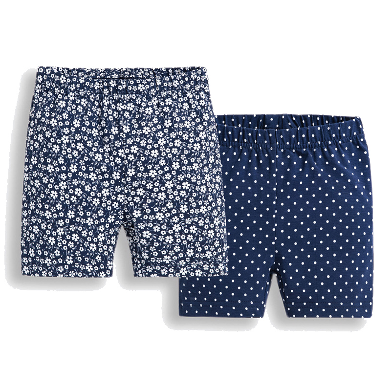 英國 JoJo Maman BeBe - 超優質嬰幼兒/兒童100% 純棉鬆緊帶短褲2入組-深藍碎花