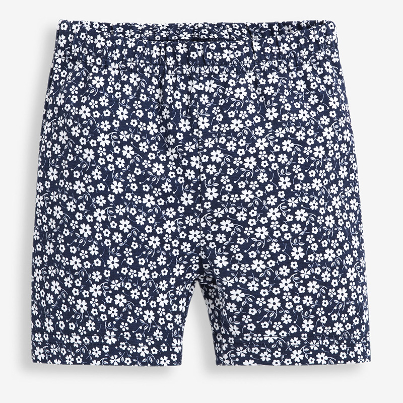 英國 JoJo Maman BeBe - 超優質嬰幼兒/兒童100% 純棉鬆緊帶短褲2入組-深藍碎花