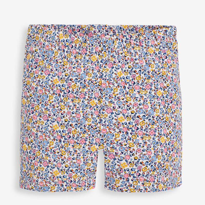 英國 JoJo Maman BeBe - 超優質嬰幼兒/兒童100% 純棉鬆緊帶短褲2入組-海洋藍碎花