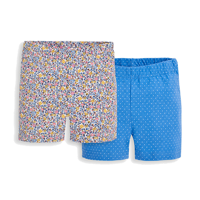 英國 JoJo Maman BeBe - 超優質嬰幼兒/兒童100% 純棉鬆緊帶短褲2入組-海洋藍碎花