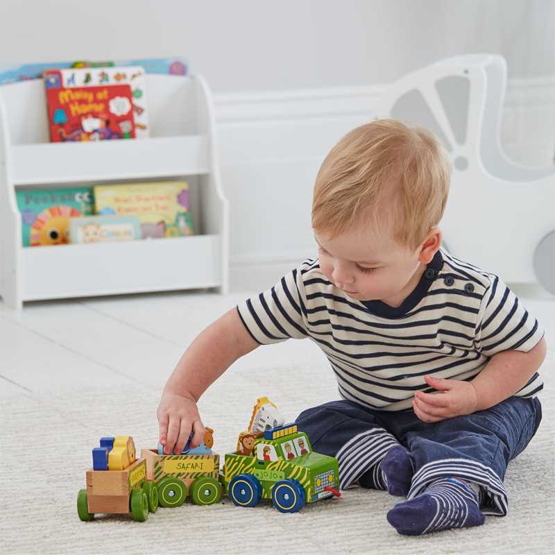 英國 JoJo Maman BeBe - 益智/五感玩具_實木系列-手拉野生動物走走