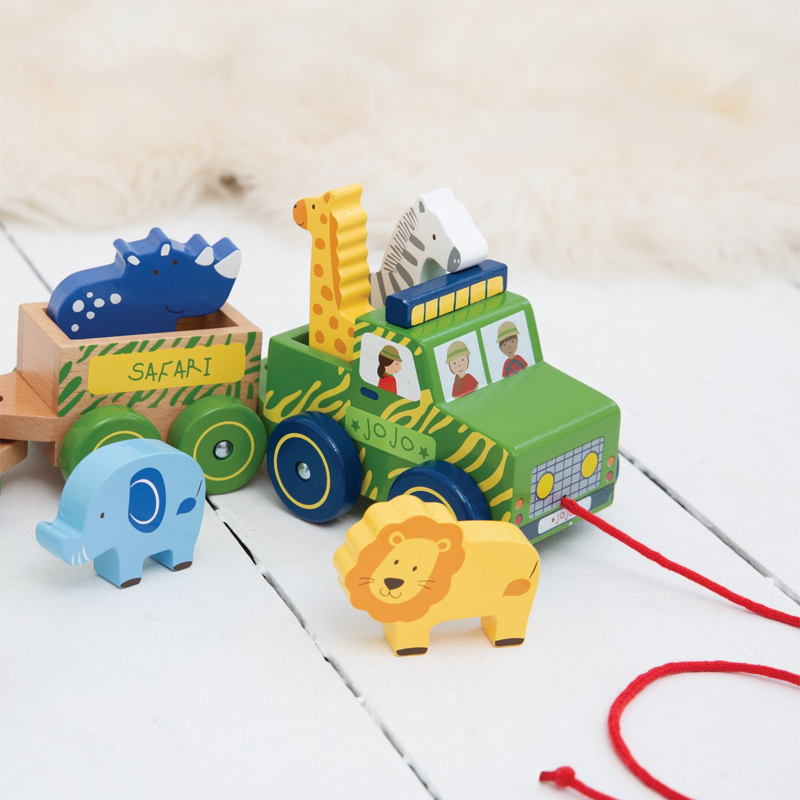 英國 JoJo Maman BeBe - 益智/五感玩具_實木系列-手拉野生動物走走