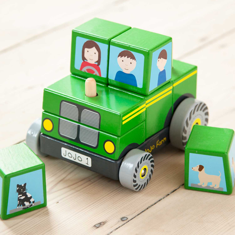 英國 JoJo Maman BeBe - 五感玩具_實木玩具_疊疊車-拖拉機