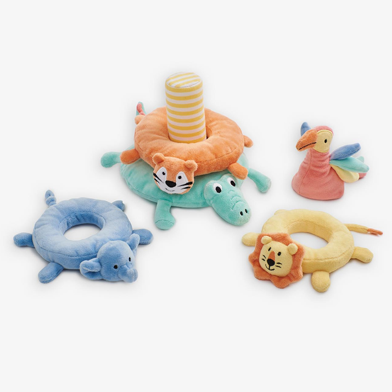 英國 JoJo Maman BeBe - 安撫玩偶_布玩系列-彩虹動物疊疊樂