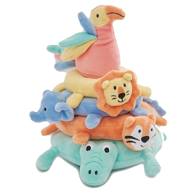 英國 JoJo Maman BeBe - 安撫玩偶_布玩系列-彩虹動物疊疊樂