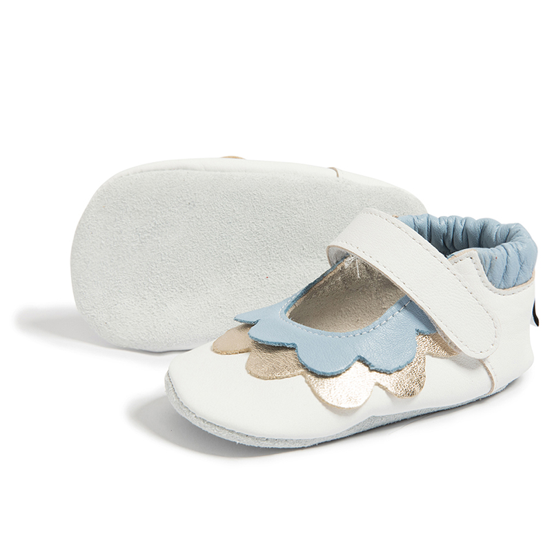 英國 shooshoos - 健康無毒真皮手工鞋/學步鞋/嬰兒鞋-法式浪漫(白/粉藍)