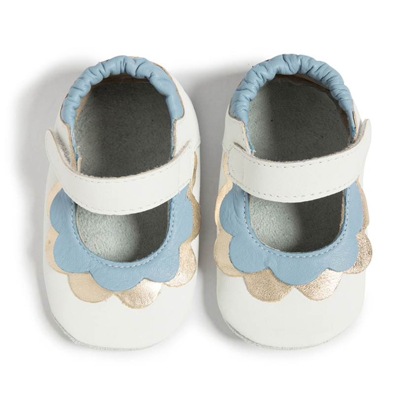 英國 shooshoos - 健康無毒真皮手工鞋/學步鞋/嬰兒鞋-法式浪漫(白/粉藍)