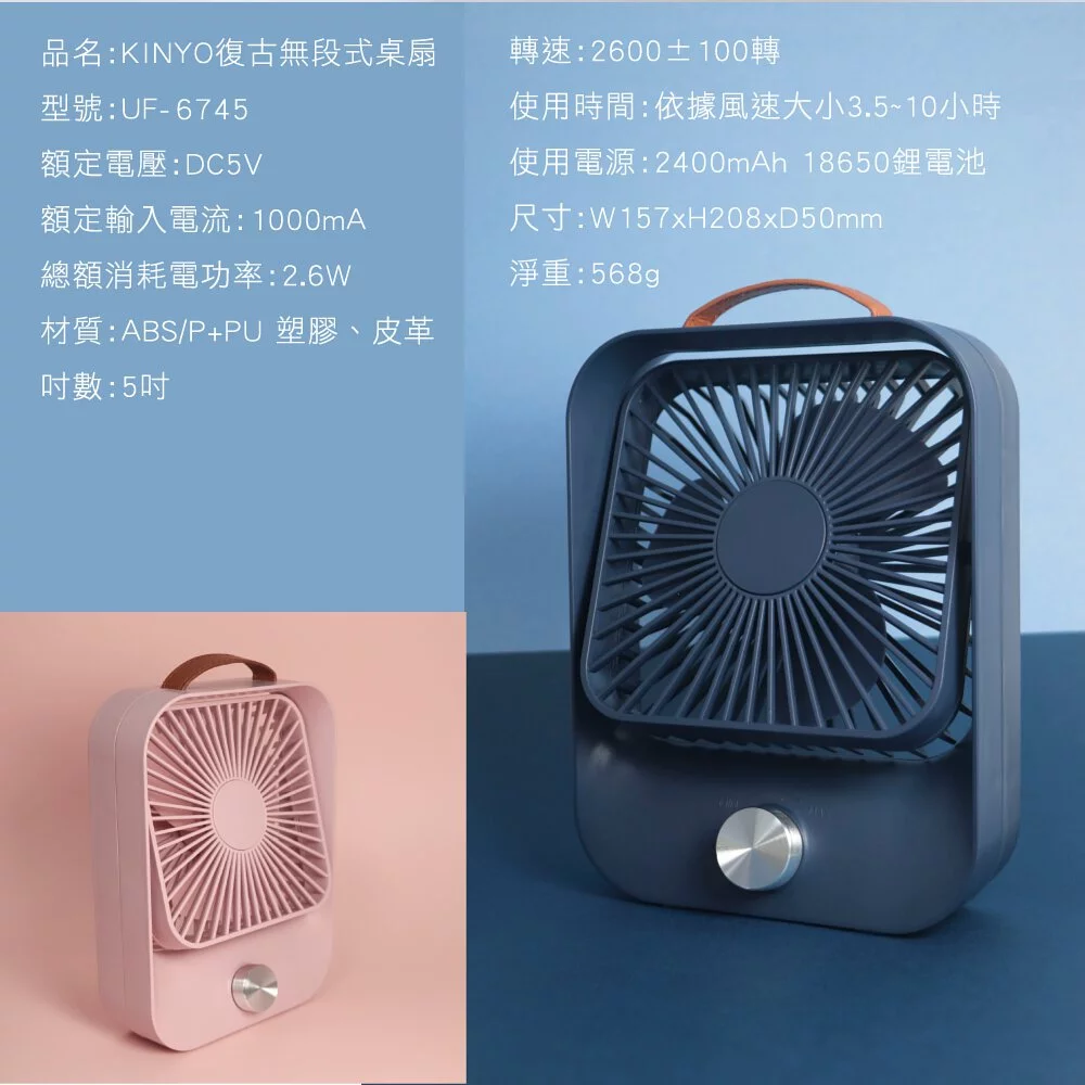 KINYO - 靜音復古桌扇 (UF-6745)-寧靜藍 (W157xH208xD50mm)