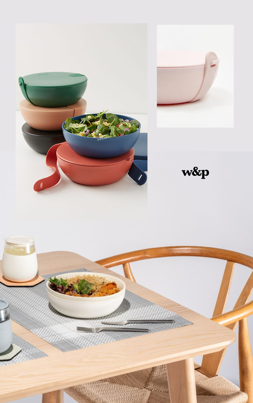 美國 W&P - 綁帶扣 塑膠餐盒-海軍藍-1L