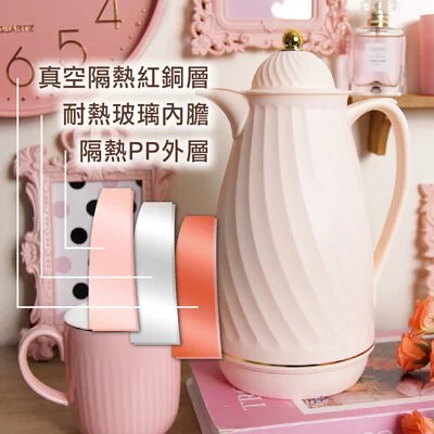 TROMSO - 巴黎香榭螺紋玻璃內膽保溫壺-優雅橘粉