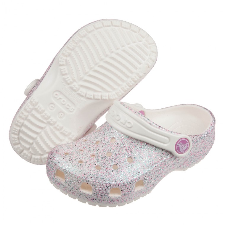 Crocs - 卡駱馳經典閃亮牡蠣粉色兒童布希鞋