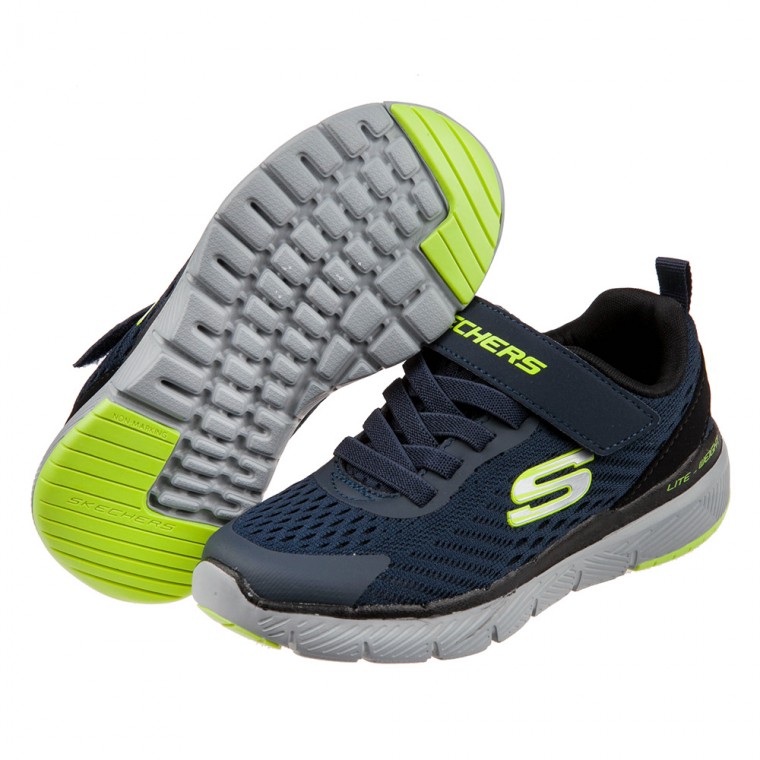 SKECHERS - FLEX_透氣網布深藍兒童機能運動鞋