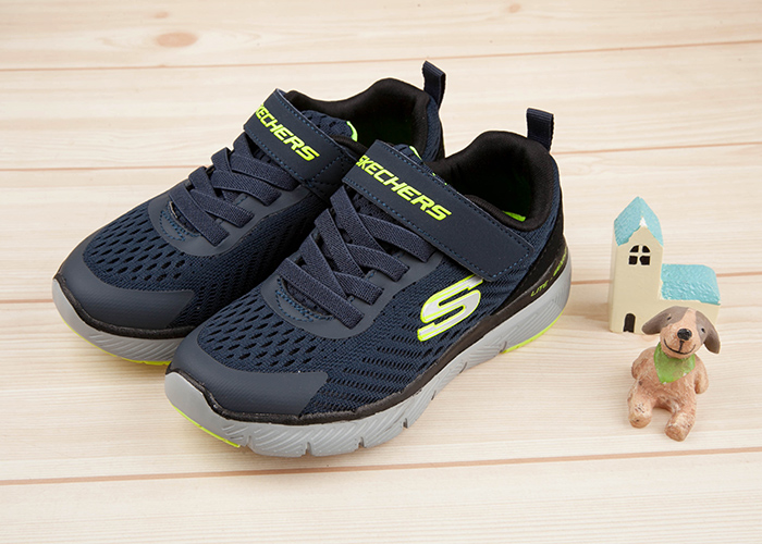  SKECHERS_FLEX_透氣網布深藍兒童機能運動鞋