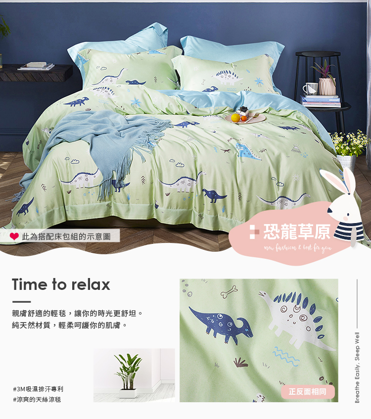 Pure One - 3M吸溼排汗專利雙人天絲鋪棉涼被-恐龍草原-150x195cm