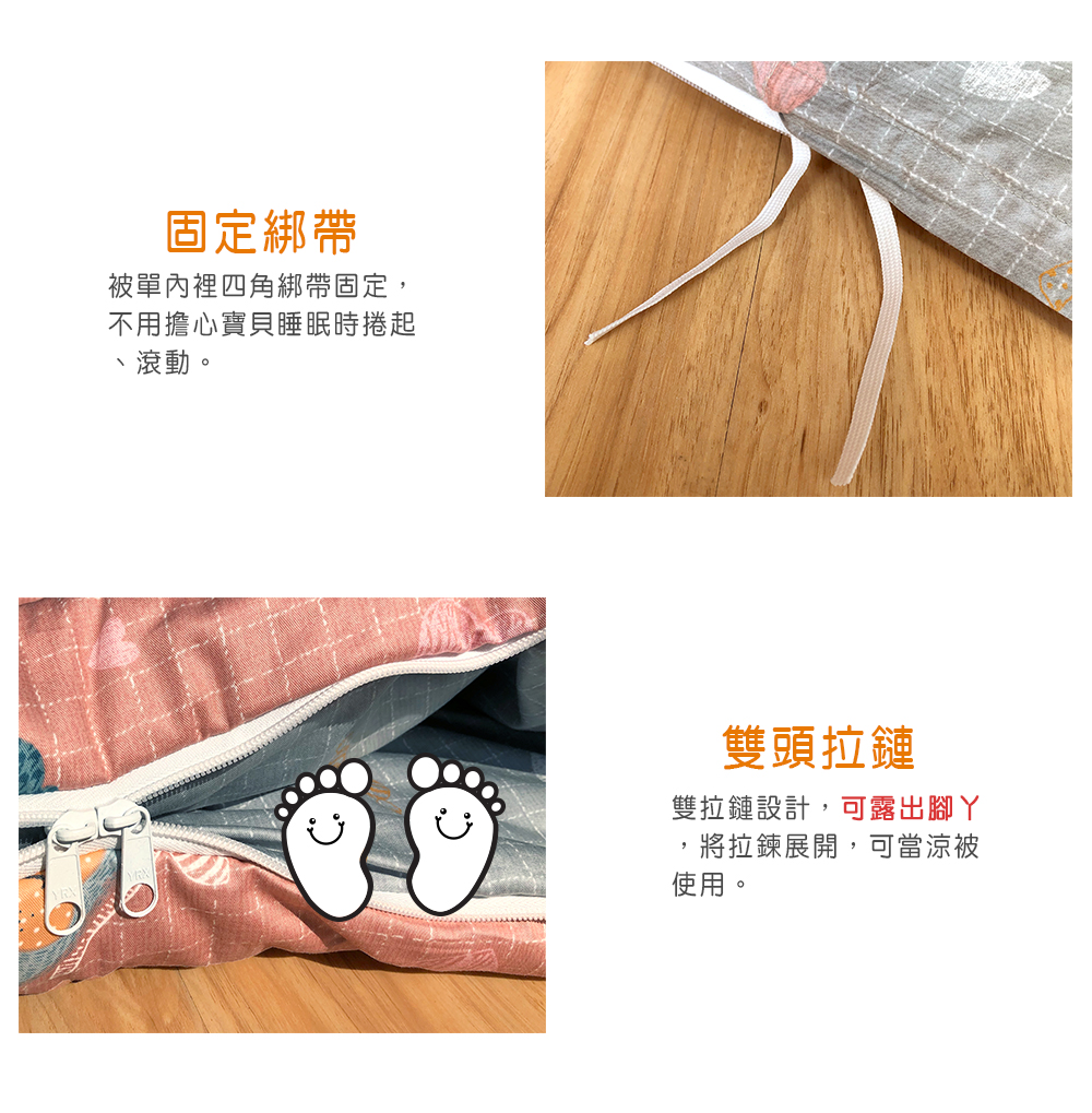 鴻宇 HongYew - 防螨抗菌100%美國棉鋪棉兩用兒童睡袋-麻吉熊-2216-藍