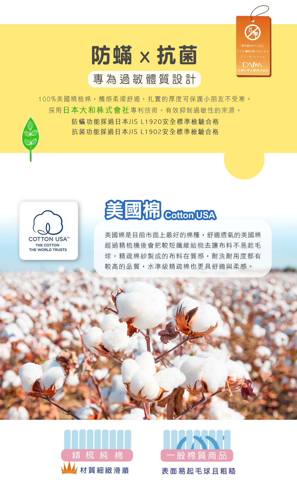 鴻宇 HongYew - 防螨抗菌100%美國棉鋪棉兩用兒童睡袋-麻吉熊-2216-藍