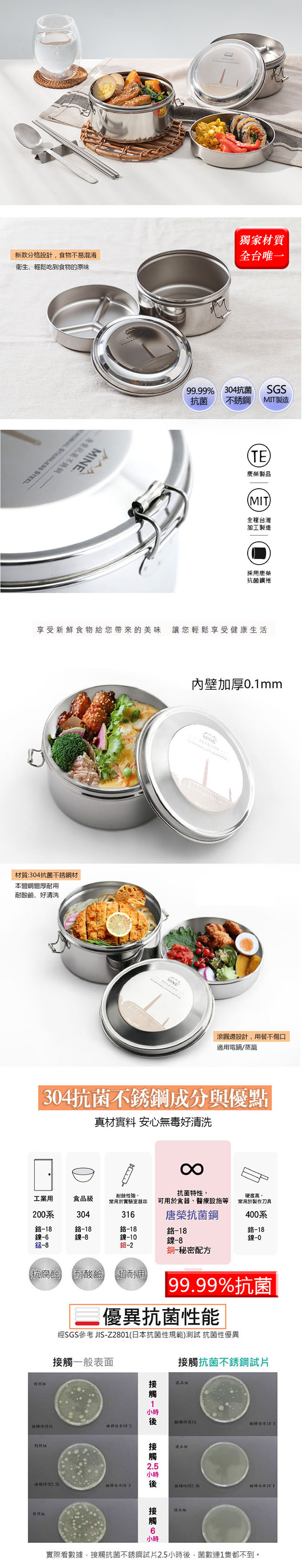 唐榮抗菌 - 圓形雙層便當盒 (14cm)-1000ml