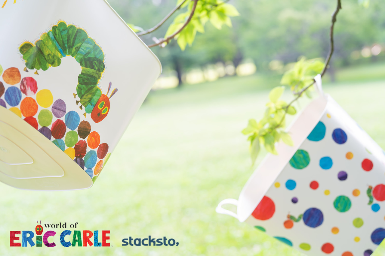 日本stacksto - 日本 Stacksto X Eric Carle 聯名收納籃-圓點與毛毛蟲 (33.5*33.5*34.6cm)