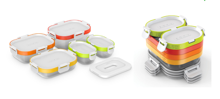 美國 ZOKU - 疊疊疊防漏保鮮盒 (350ml約16x9.8x7cm/1L約21x16x7cm/保冷片約16.5x11.5x1cm)-7件組(含保冷片)