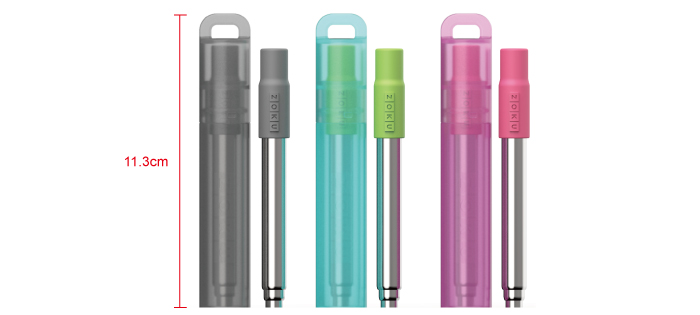 美國 ZOKU - 伸縮式不鏽鋼吸管附收納盒-寶石灰 (盒子11.3x1.8cm/吸管約25cm)