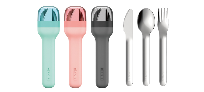 美國 ZOKU - 隨行不鏽鋼餐具組-活力桃 (17x4.6x2.9cm)