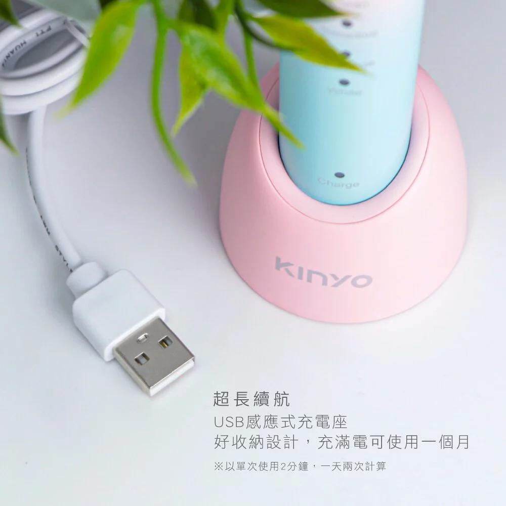 KINYO - 充電式音波電動牙刷-夢幻漸層櫻花粉(ETB-830 (Φ26xH232mm(含刷頭) Φ53xH45mm(充電底座))