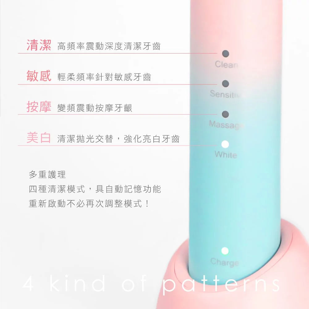 KINYO - 充電式音波電動牙刷-夢幻漸層櫻花粉(ETB-830 (Φ26xH232mm(含刷頭) Φ53xH45mm(充電底座))