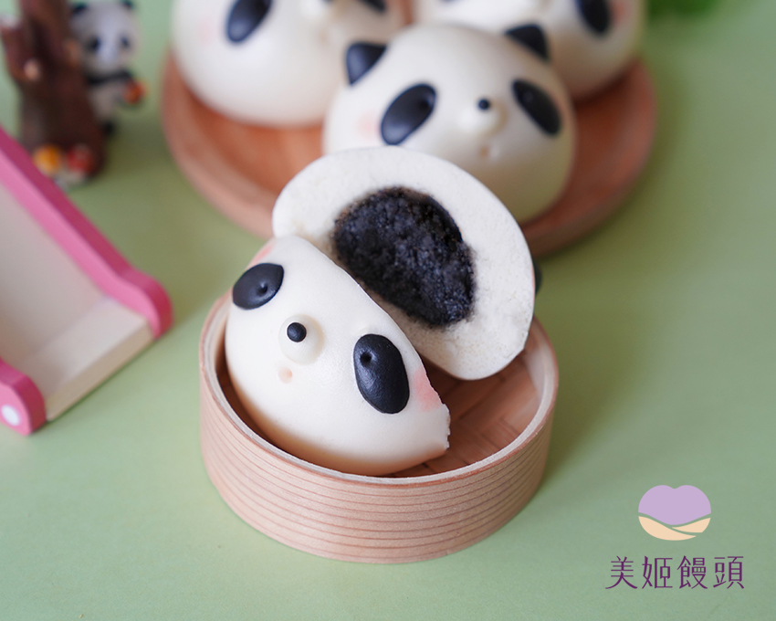 美姬饅頭 - 可愛貓熊鮮乳造型芝麻包-6入-50g/顆