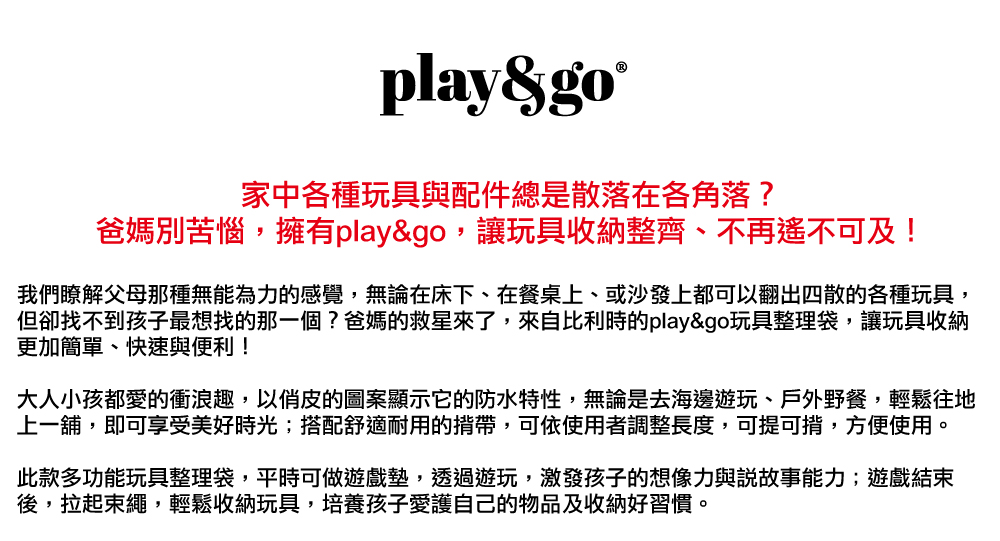 比利時 Play & Go - 玩具整理袋-衝浪趣-防水款-展開直徑 140cm/產品包裝 24.5×21.5×5.5cm