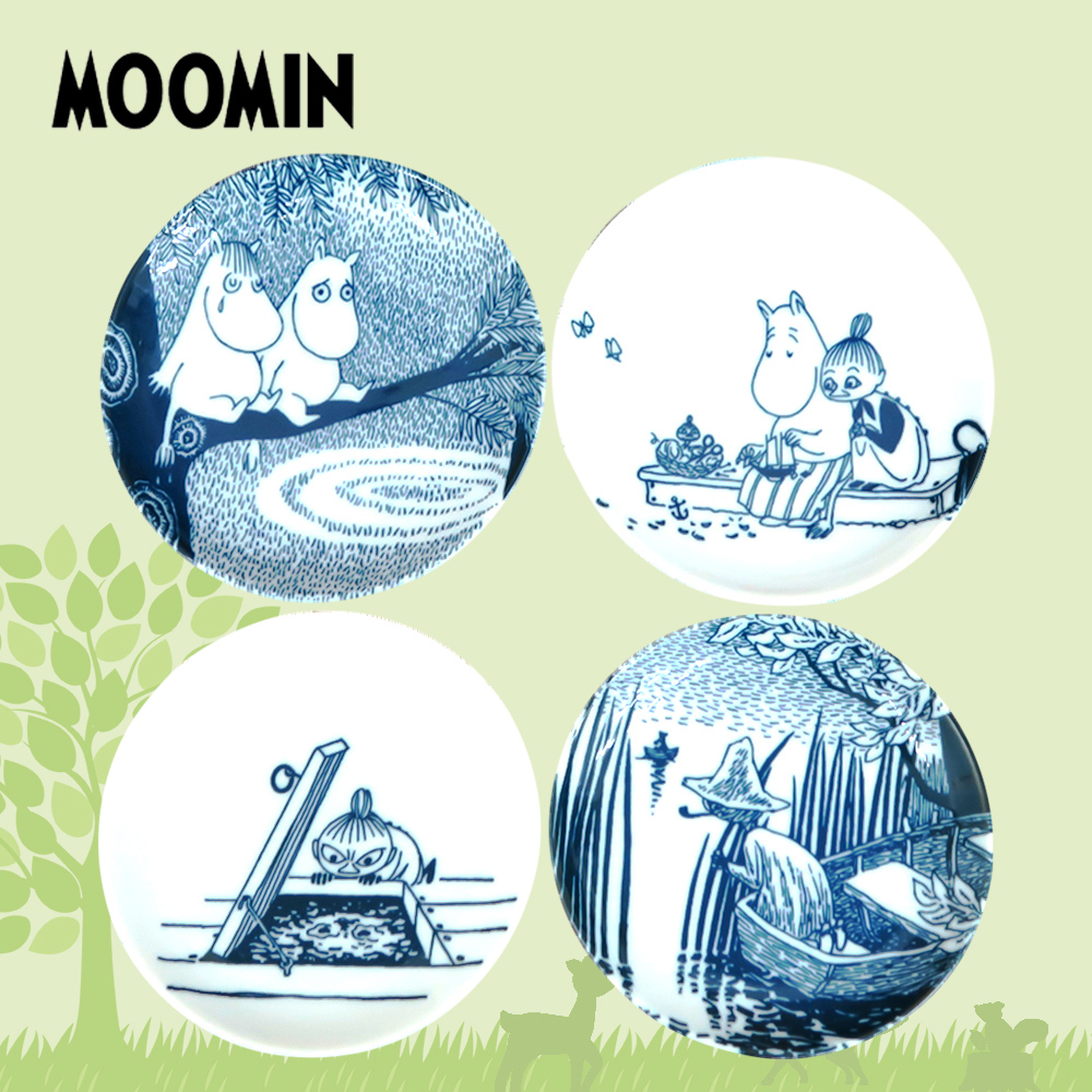 日本山加 yamaka - moomin 嚕嚕米彩繪陶瓷淺盤禮盒-MM2700-190-4入組