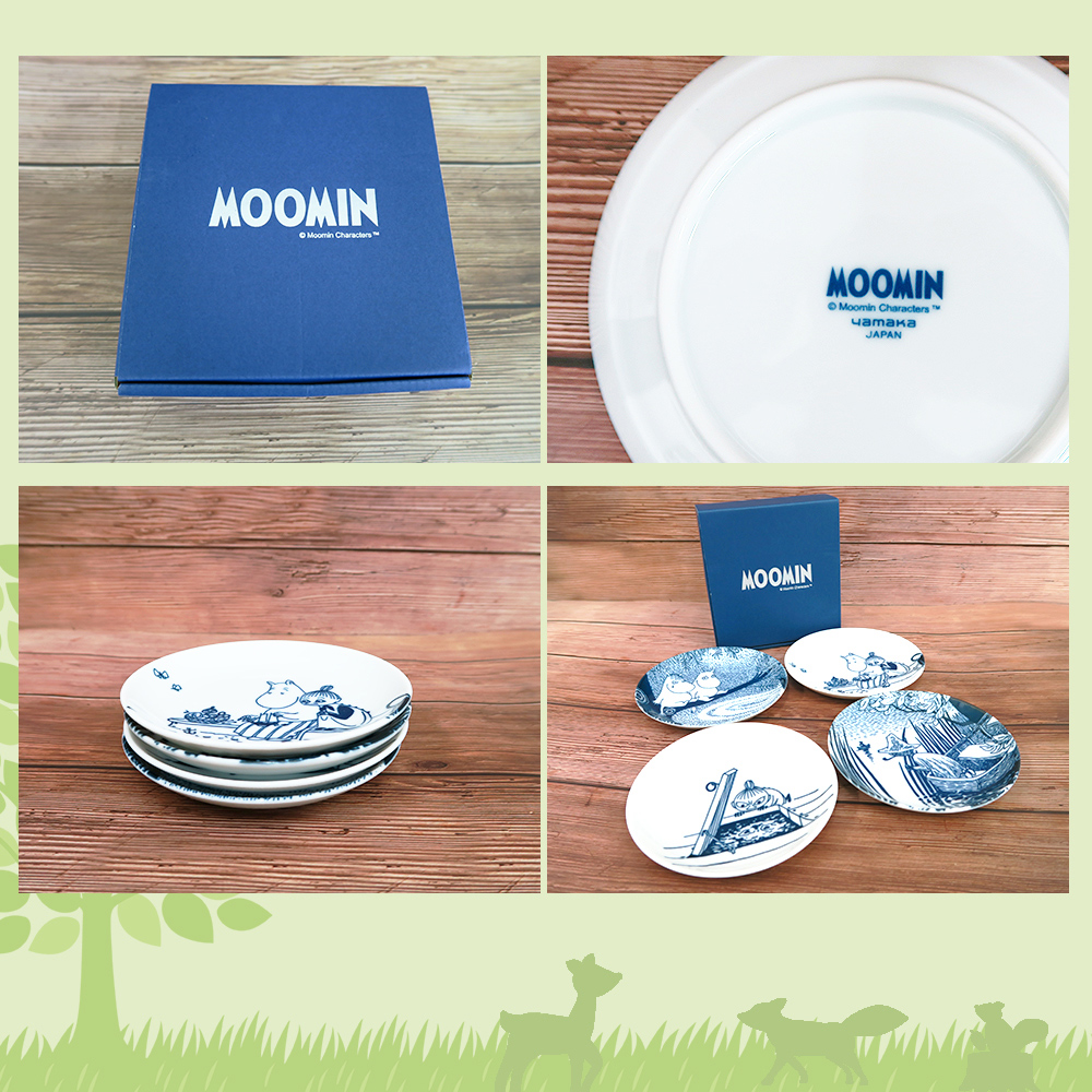 日本山加 yamaka - moomin 嚕嚕米彩繪陶瓷淺盤禮盒-MM2700-190-4入組
