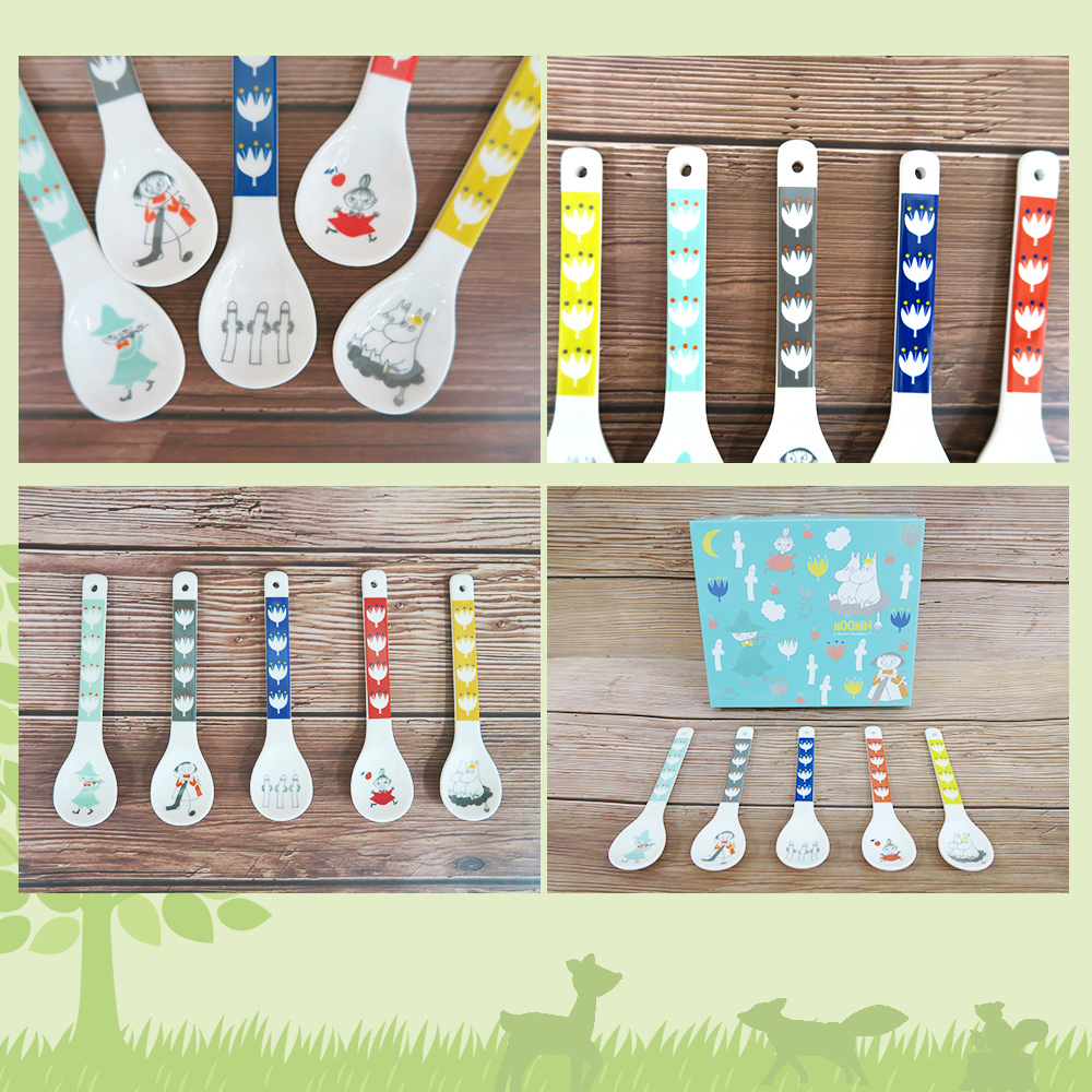 日本山加 yamaka - moomin 嚕嚕米彩繪陶瓷湯匙禮盒-MM1000-126-5入組
