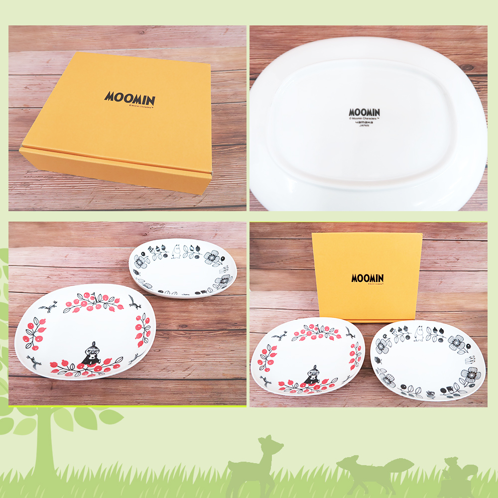 日本山加 yamaka - moomin 嚕嚕米彩繪陶瓷橢圓深盤禮盒-MM1400-150-2入組