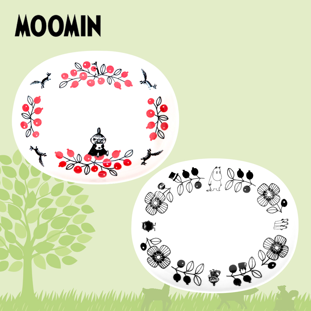 日本山加 yamaka - moomin 嚕嚕米彩繪陶瓷橢圓深盤禮盒-MM1400-150-2入組