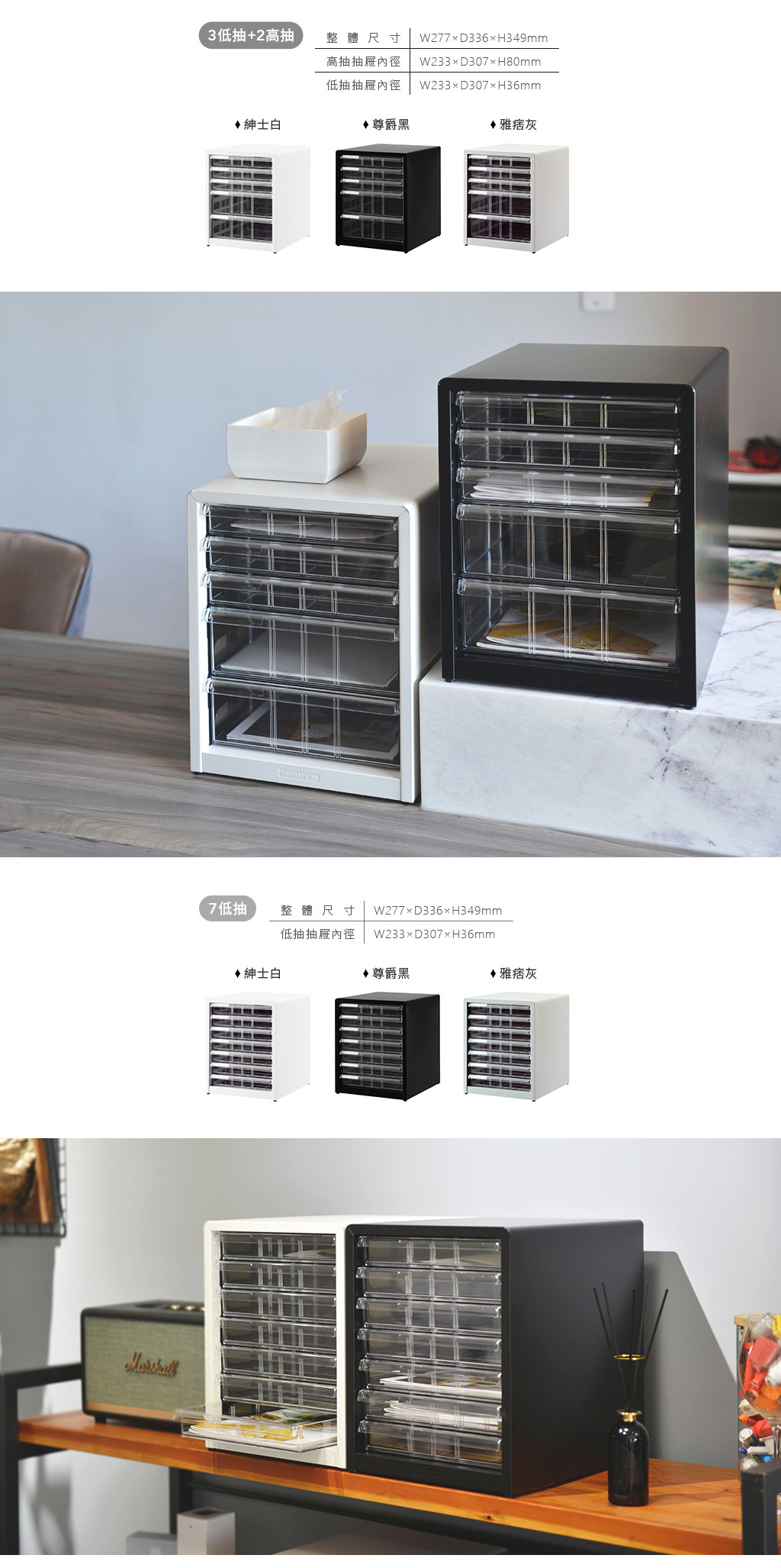 日本仲林 - 日本製鋼製桌上型A4文件櫃/資料櫃-5低抽 (AL-55/公文櫃)-紳士白