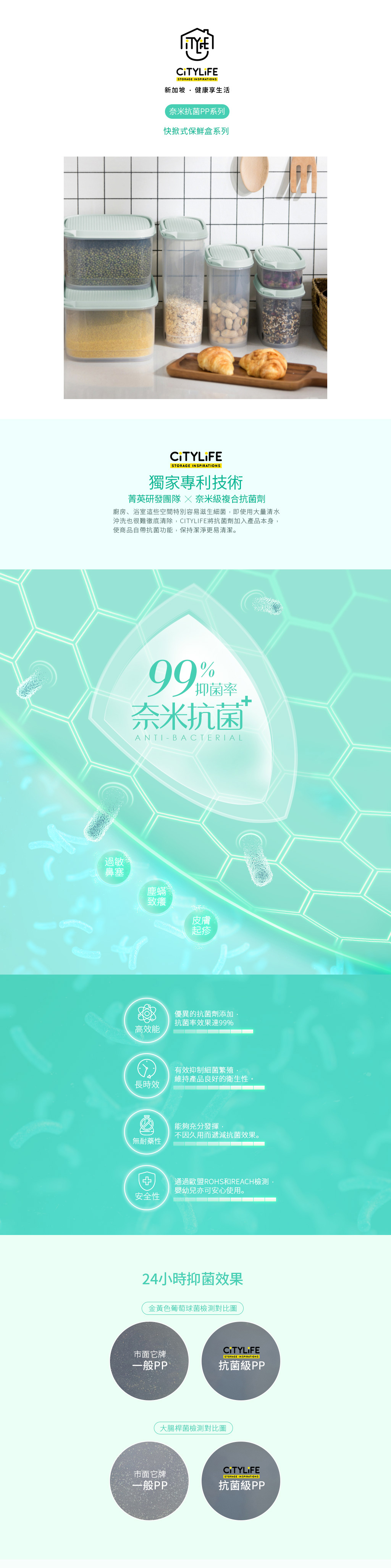 新加坡 CITYLIFE - 奈米抗菌PP快掀式橢圓形保鮮盒-高筒-2.3L*3入