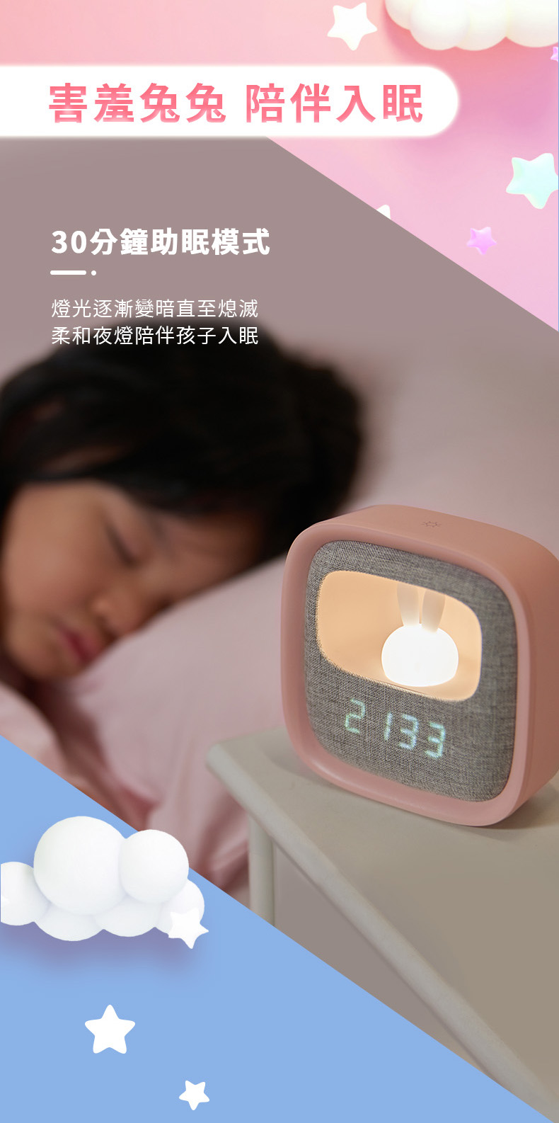 PHILIPS 飛利浦照明 - 害羞兔 LED 多功能鬧鐘 66243-PO005-粉