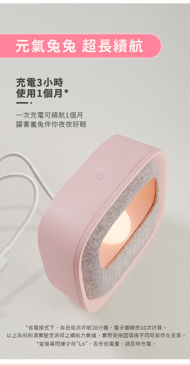 PHILIPS 飛利浦照明 - 害羞兔 LED 多功能鬧鐘 66243-PO005-粉
