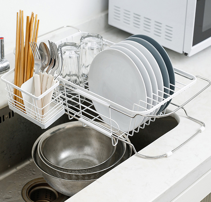 日本天馬 - 廚房系列窄型伸縮式碗盤瀝水籃