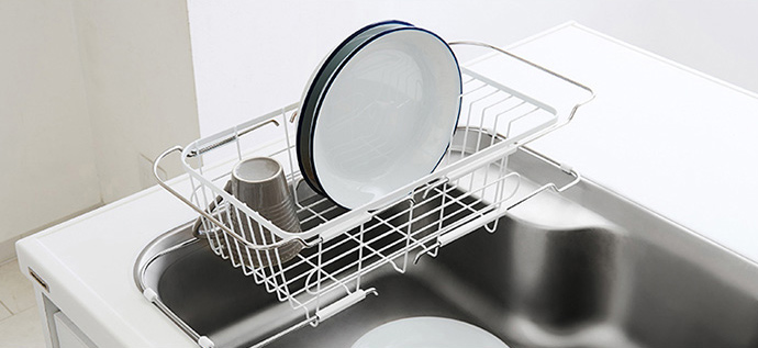 日本天馬 - 廚房系列窄型伸縮式碗盤瀝水籃