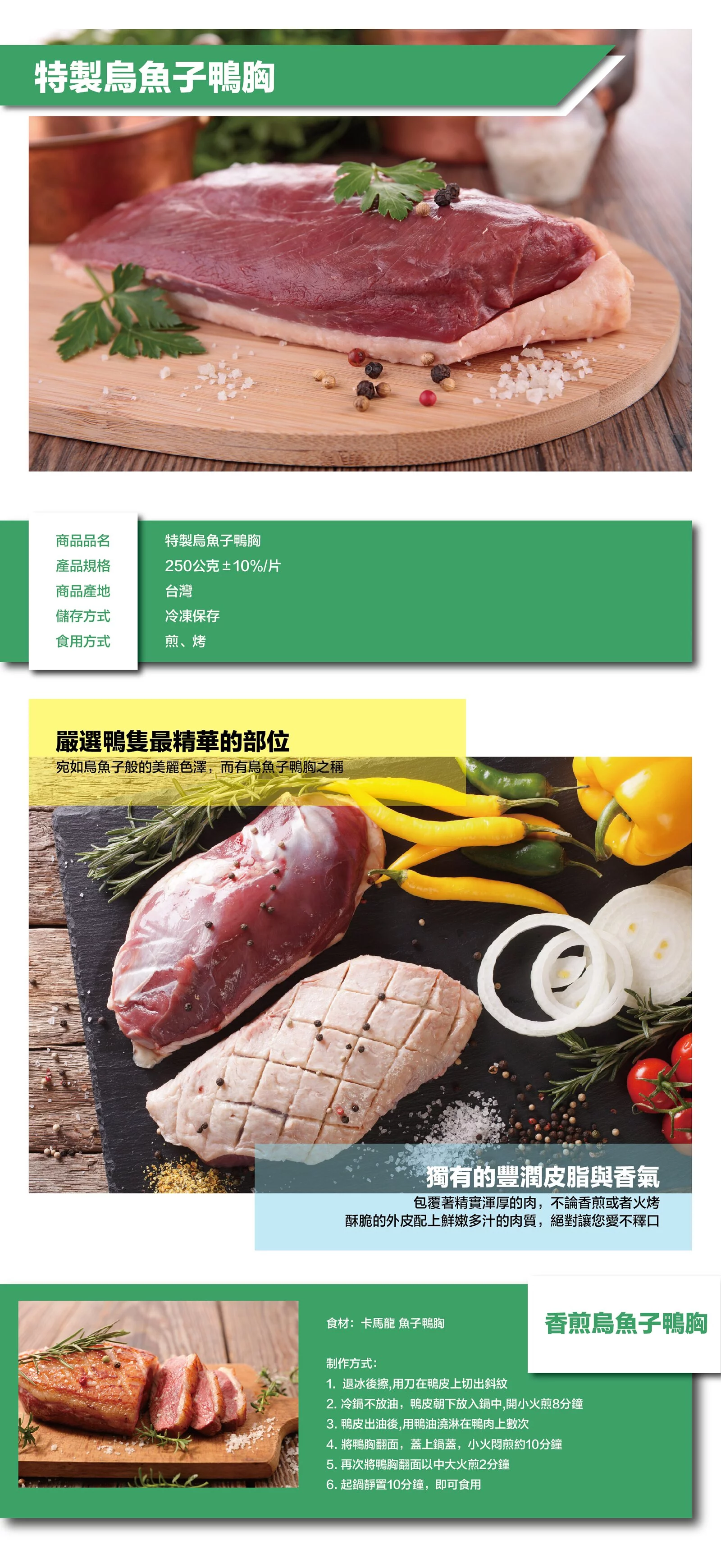 Camaron卡馬龍 - 嚴選-特製烏魚子鴨胸 250公克/包