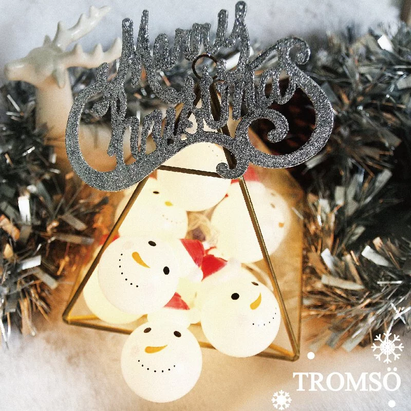 TROMSO - 北歐立體微笑雪人燈串/燈飾/耶誕掛飾配件-LED電池盒式-暖黃光 (約200cm)-一串10燈/約100g