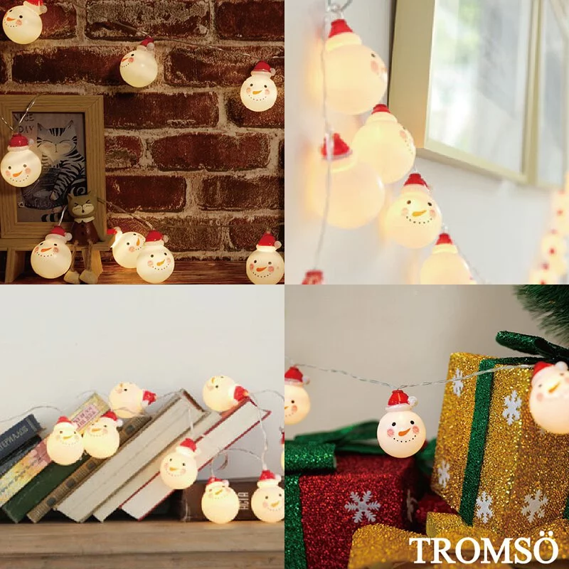 TROMSO - 北歐立體微笑雪人燈串/燈飾/耶誕掛飾配件-LED電池盒式-暖黃光 (約200cm)-一串10燈/約100g