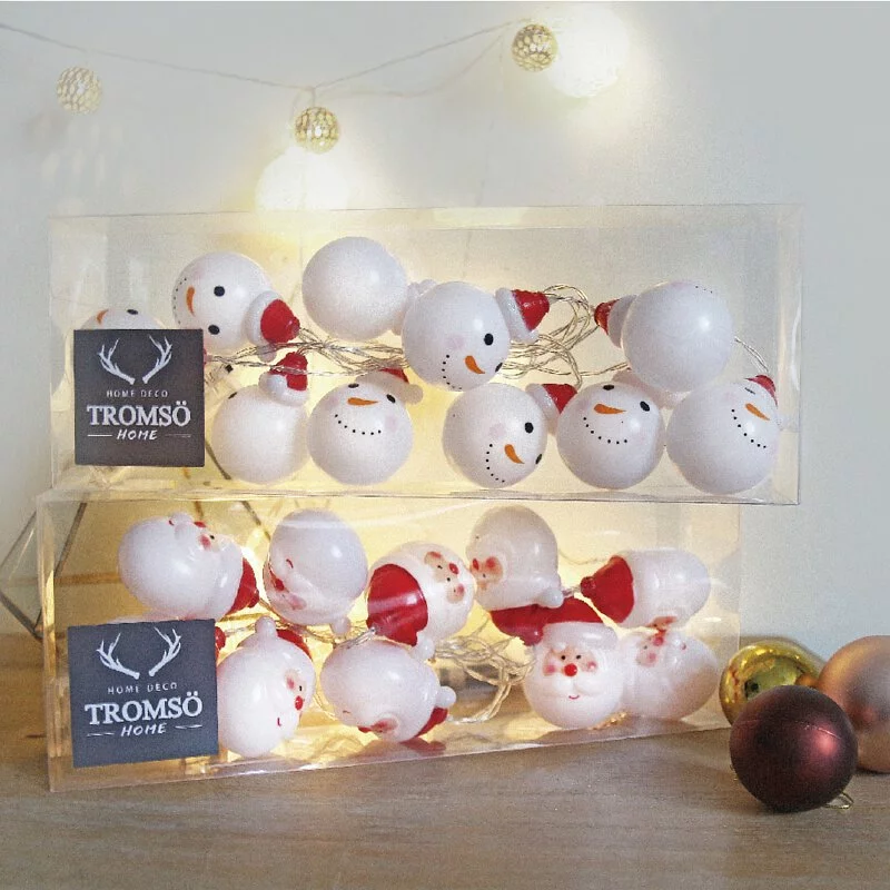 TROMSO - 北歐立體微笑雪人燈串/燈飾/耶誕掛飾配件-LED電池盒式-暖黃光 (約200cm)-一串10燈/約100g