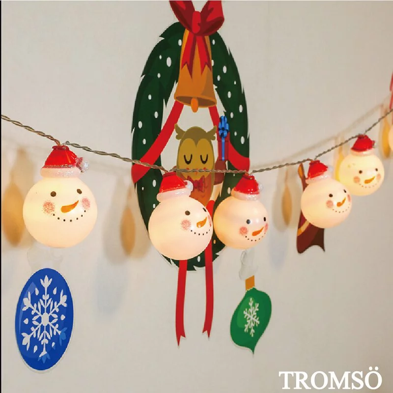 TROMSO - 北歐立體微笑雪人燈串/燈飾/耶誕掛飾配件-LED電池盒式-暖黃光 (約200cm)-一串10燈/約100g
