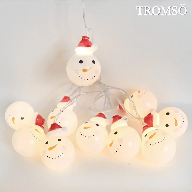 TROMSO - 北歐立體微笑雪人燈串/燈飾/耶誕掛飾配件-LED電池盒式-暖黃光 (約200cm)-一串10燈/約100g