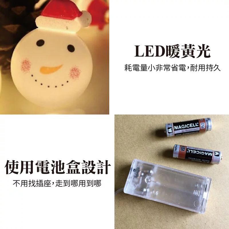 TROMSO - 北歐立體微笑雪人燈串/燈飾/耶誕掛飾配件-LED電池盒式-暖黃光 (約200cm)-一串10燈/約100g