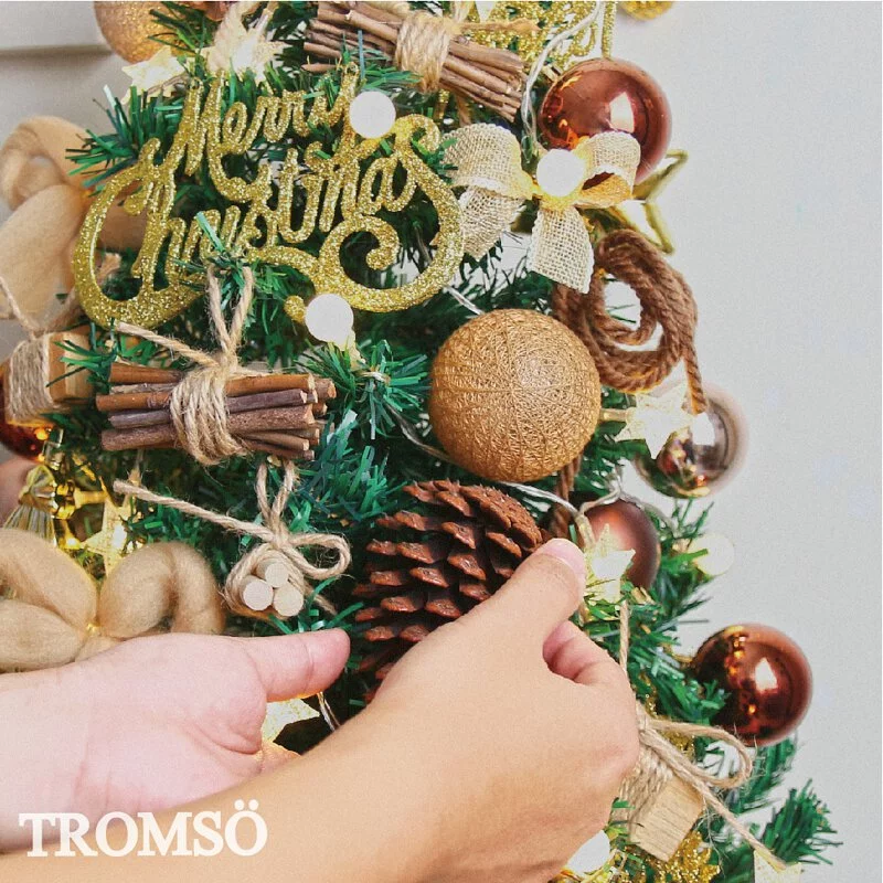 TROMSO - 2021風格旅程桌上型聖誕樹/含豐盛掛飾及附LED省電造型燈串-新發表限定款-挪威松果森林 (總長約60cmx直徑約30cm)-總重量約600g