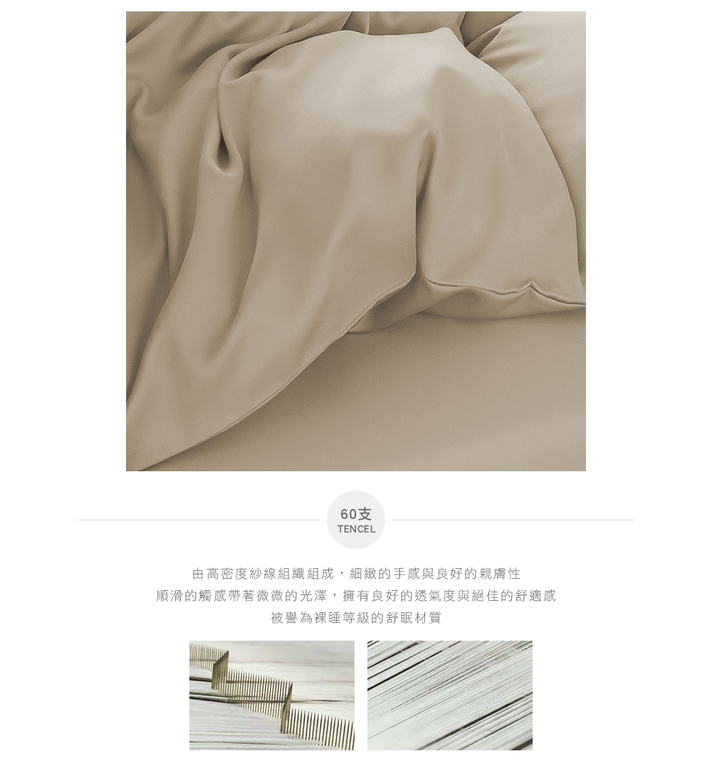 MIGRATORY 媚格德莉 - 60支三件式天絲床包枕套組-淺卡其色 (特大(180x210cm))